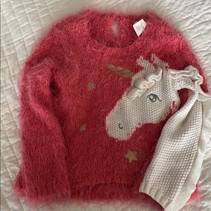 Pink & White Unicorn Toddler Sweater